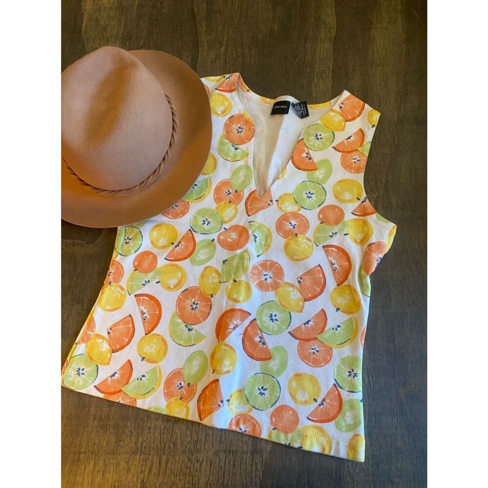 Vintage Target Citrus Print Sleeveless V-Neck Top